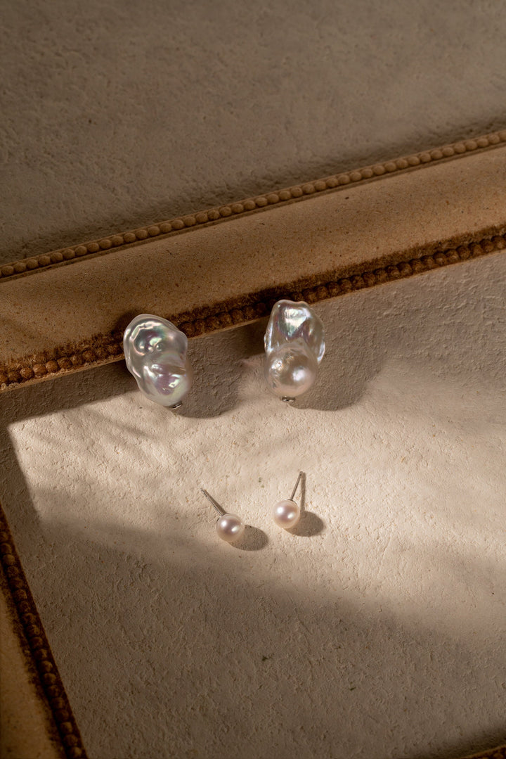 Baroque Pearl Earrings: Sterling Silver Double Pearl Studs