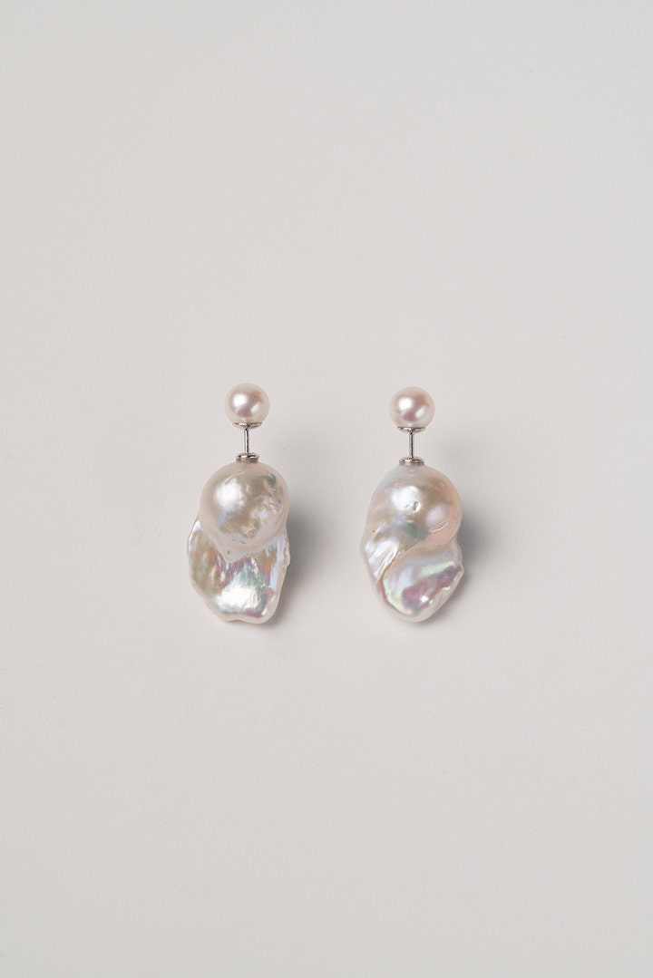 Baroque Pearl Earrings: Sterling Silver Double Pearl Studs