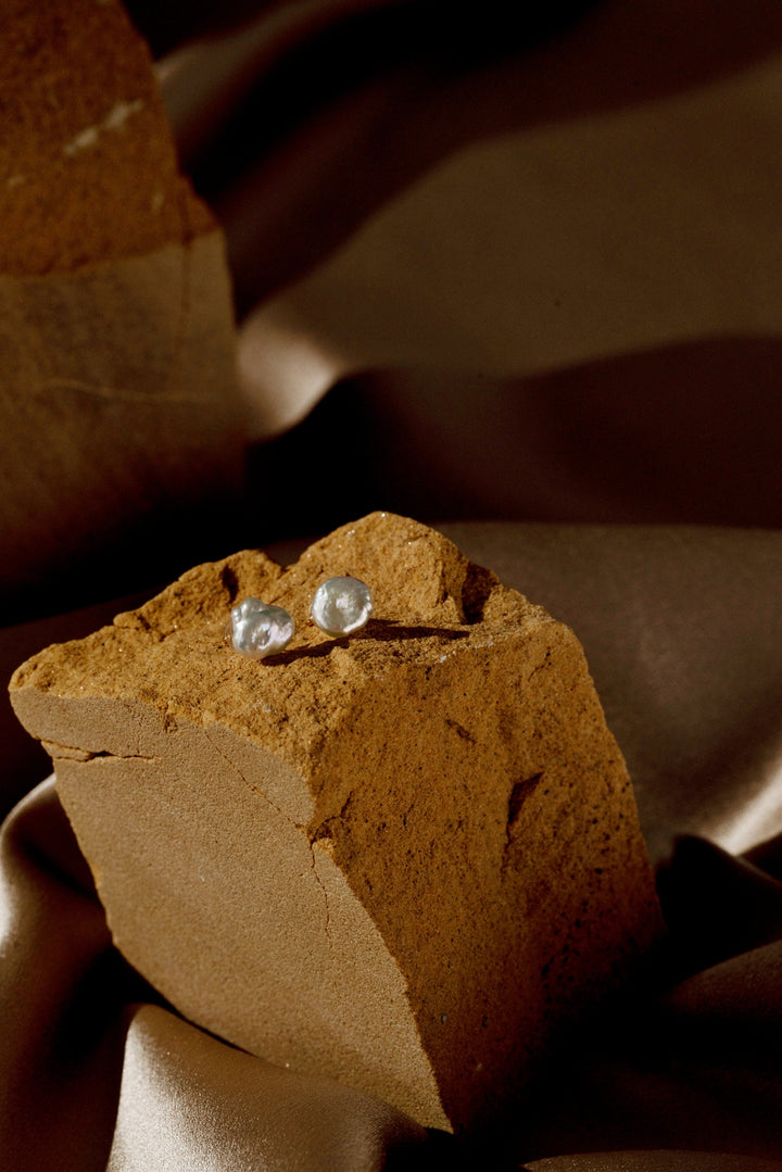 Small Baroque Pearl Ear Studs | 5mm Pearls Earrings | Dainty Freshwater Keshi Pearl | Mini Earrings | Sterling Silver | 18K Solid White Gold