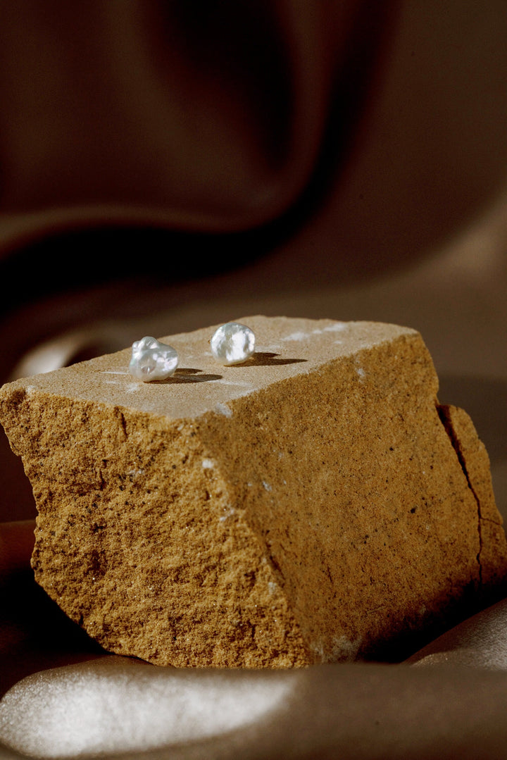 Small Baroque Pearl Ear Studs | 5mm Pearls Earrings | Dainty Freshwater Keshi Pearl | Mini Earrings | Sterling Silver | 18K Solid White Gold