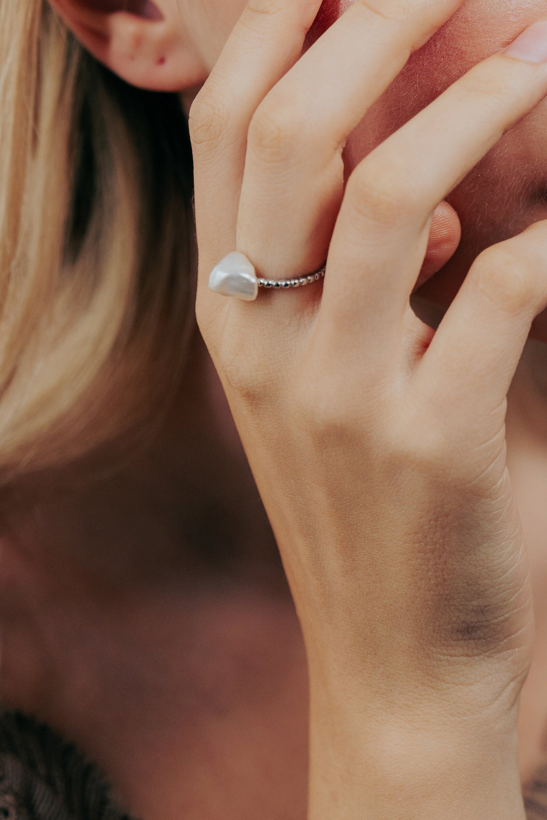 Nugget Keshi Pearl Ring: 925 Silver Adjustable Band