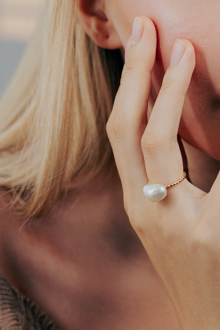 Nugget Keshi Pearl Ring: 925 Silver Adjustable Band