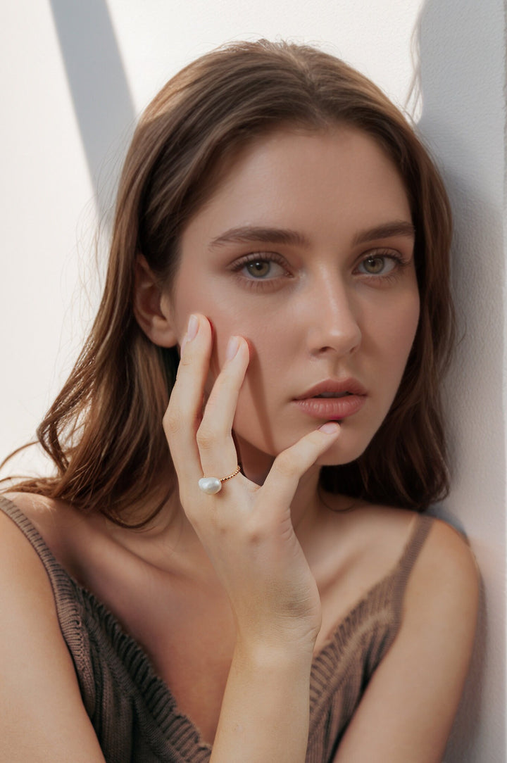 Nugget Keshi Pearl Ring: 925 Silver Adjustable Band