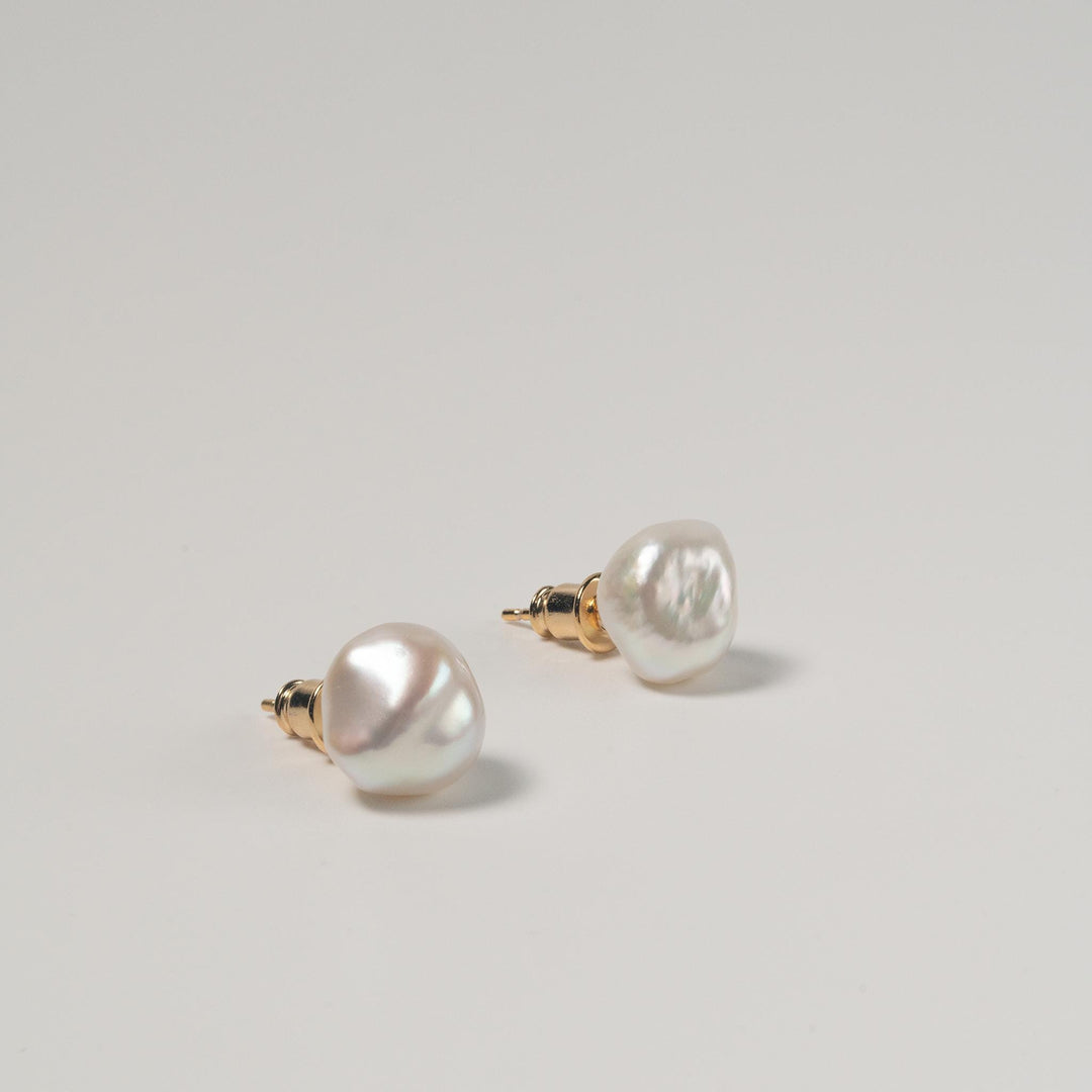Large Keshi Pearl Earrings: Dainty Sterling Silver Studs