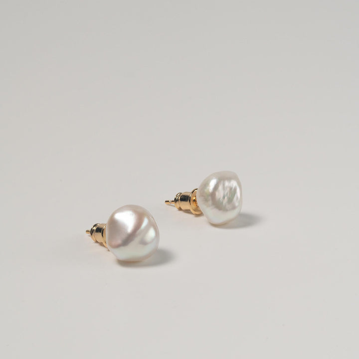 Large Keshi Pearl Earrings: Dainty Sterling Silver Studs