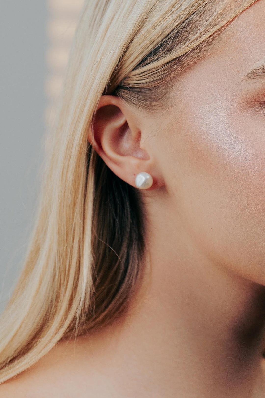 Large Keshi Pearl Earrings: Dainty Sterling Silver Studs