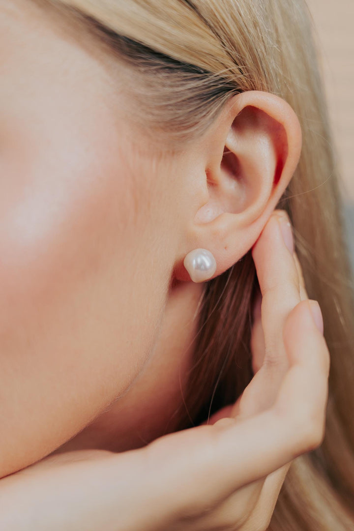 Large Keshi Pearl Earrings: Dainty Sterling Silver Studs