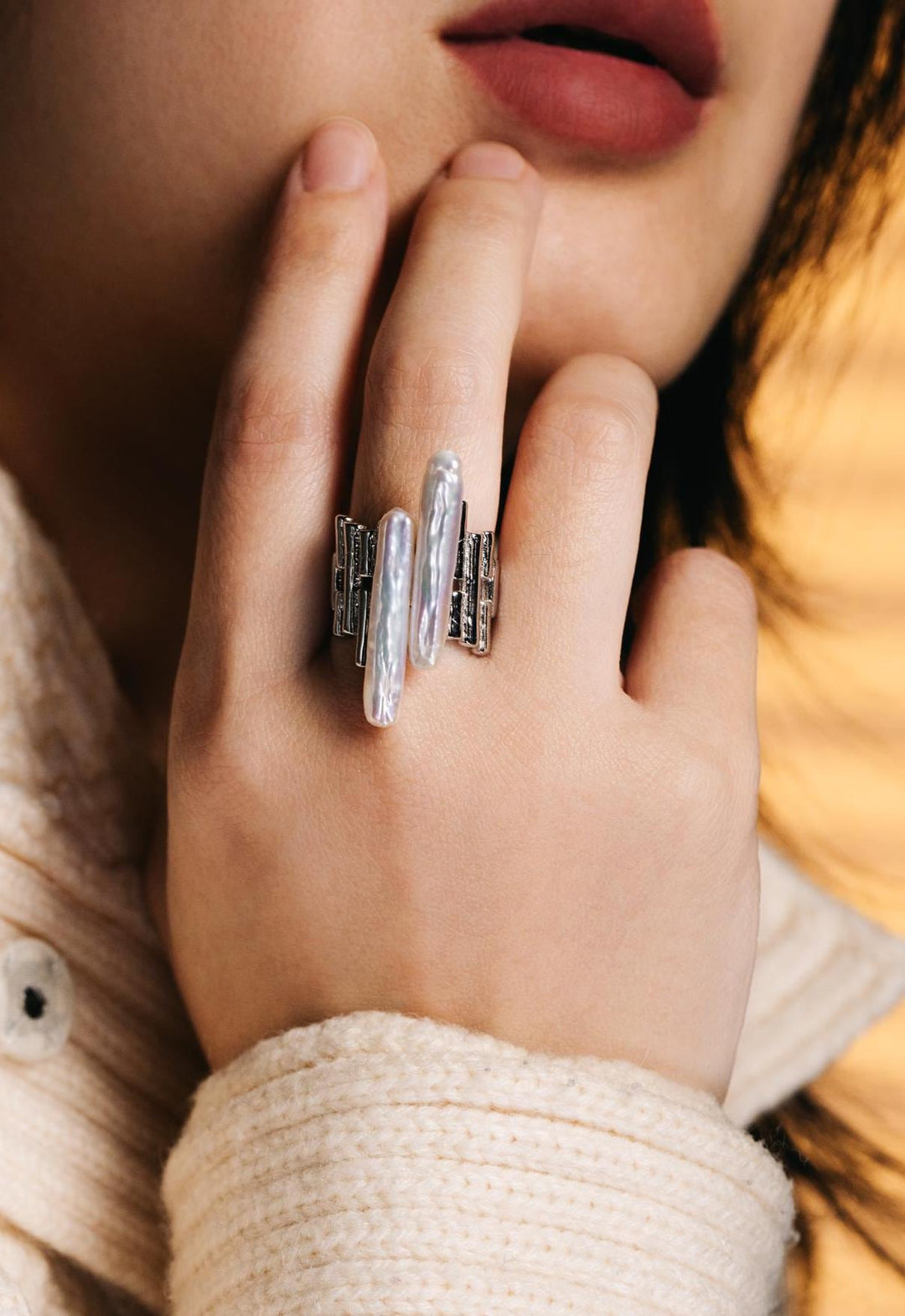 rings for women, pearl silver ring, pearl ring, gift for her, sterling silver ring, baroque pearl ring, baroque pearl, birthday gifts, jewelry gift, statement ring, freshwater pearl, architecture ring, silver ring