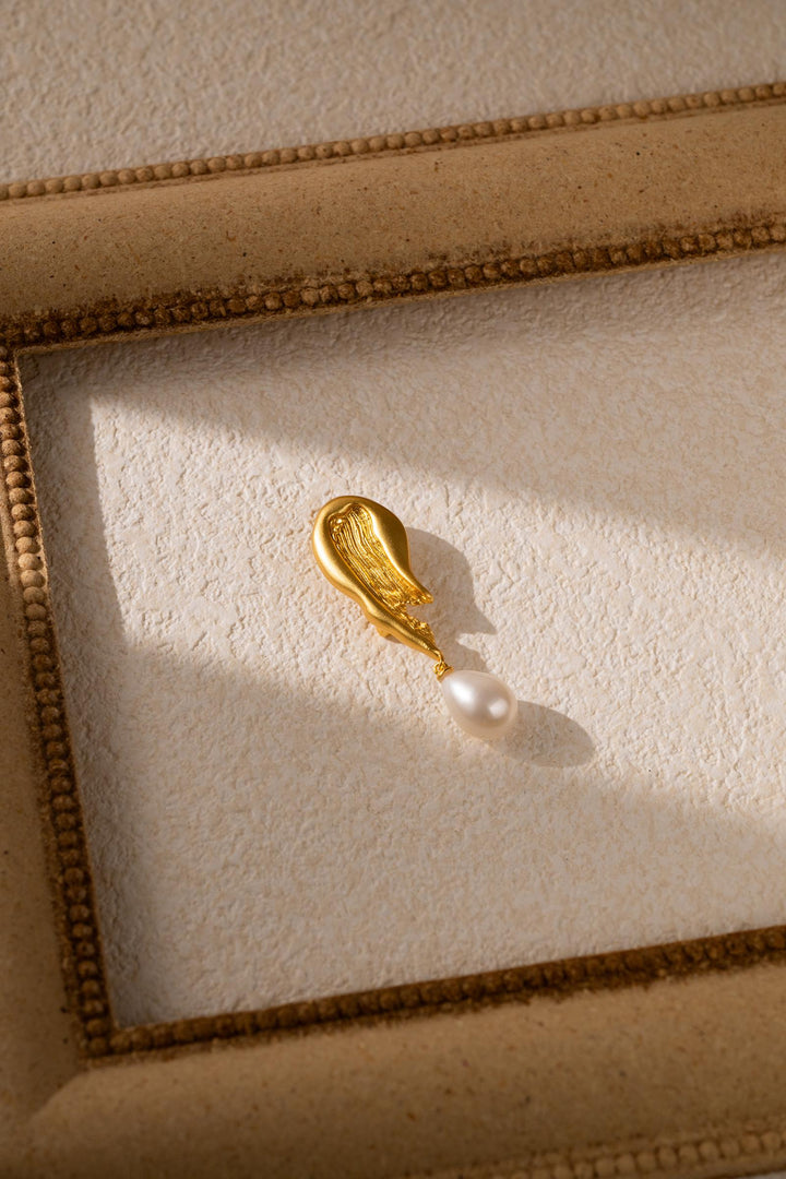 Gold Brooch Baroque Pearl Earrings: 14k Gold-Filled, Keshi Pearl Drop