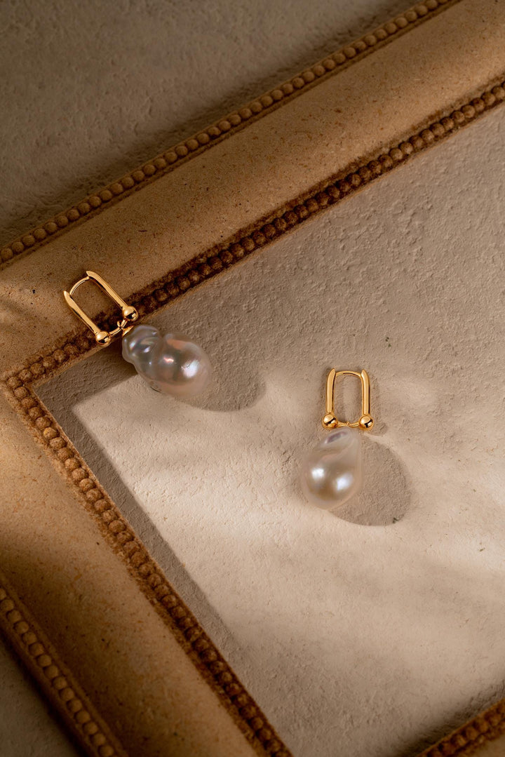Baroque Pearl Dangle Earrings: Gold Filled Horseshoe U-Link