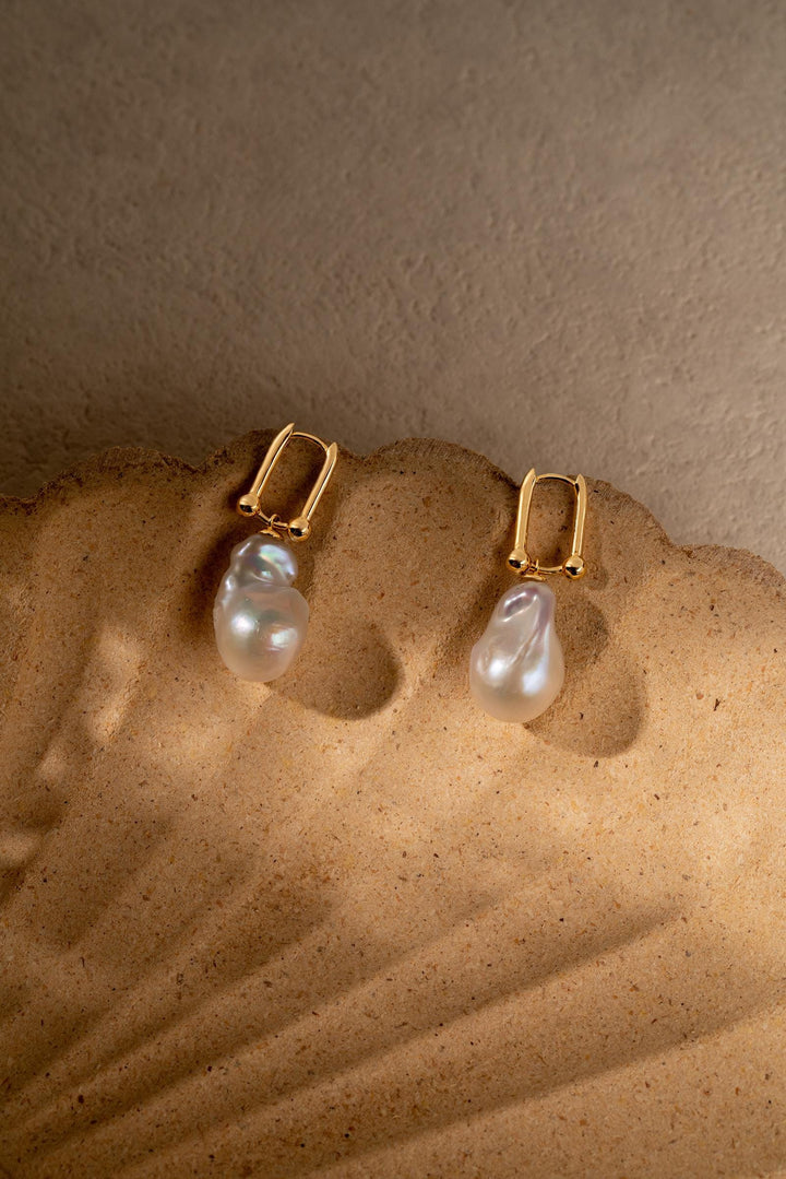 Baroque Pearl Dangle Earrings: Gold Filled Horseshoe U-Link