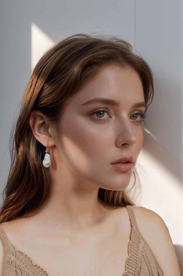 Baroque Pearl Dangle Earrings: Gold Filled Horseshoe U-Link