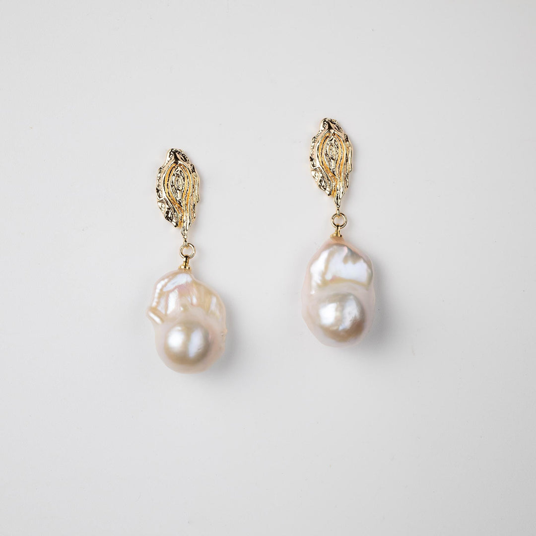 Large Baroque Pearls Drop Earrings: Gold Filled Handmade Jewelry for Girls, Elegant Party Wear