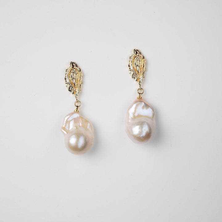 Large Baroque Pearls Drop Earrings: Gold Filled Handmade Jewelry for Girls, Elegant Party Wear