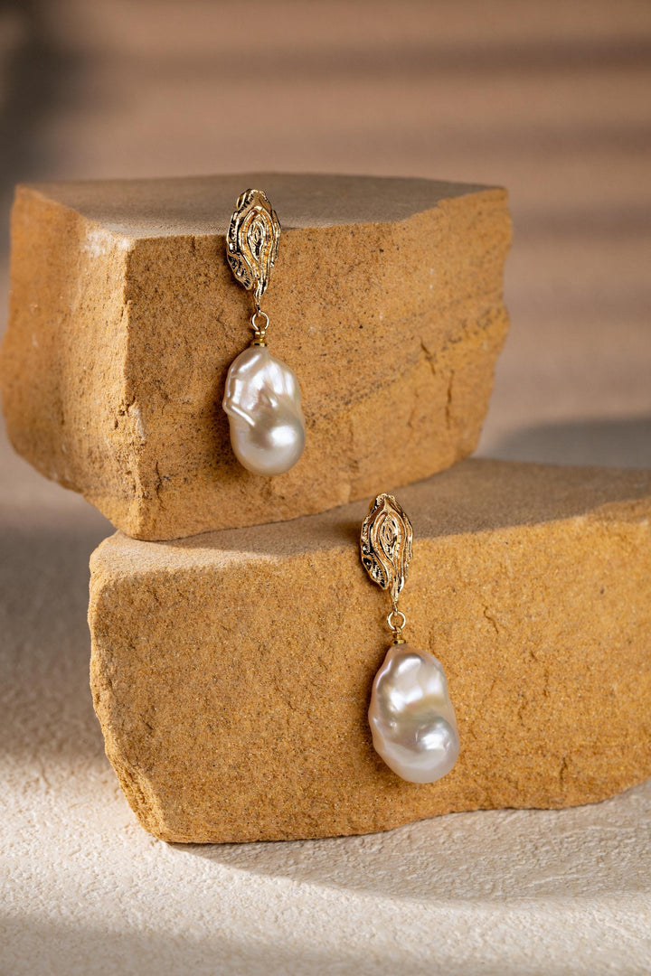 Large Baroque Pearls Drop Earrings: Gold Filled Handmade Jewelry for Girls, Elegant Party Wear