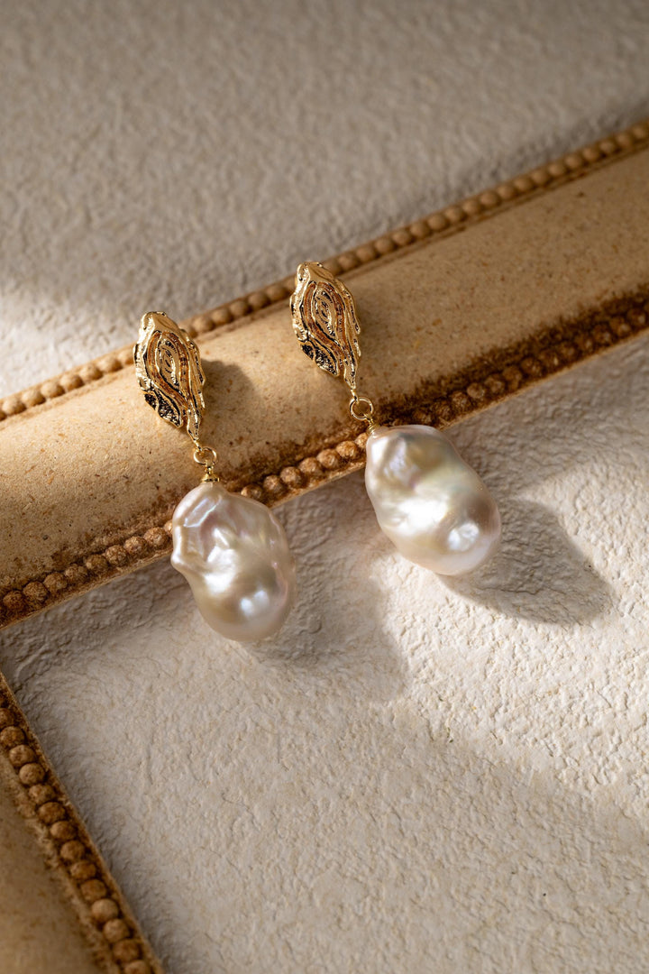 Large Baroque Pearls Drop Earrings: Gold Filled Handmade Jewelry for Girls, Elegant Party Wear