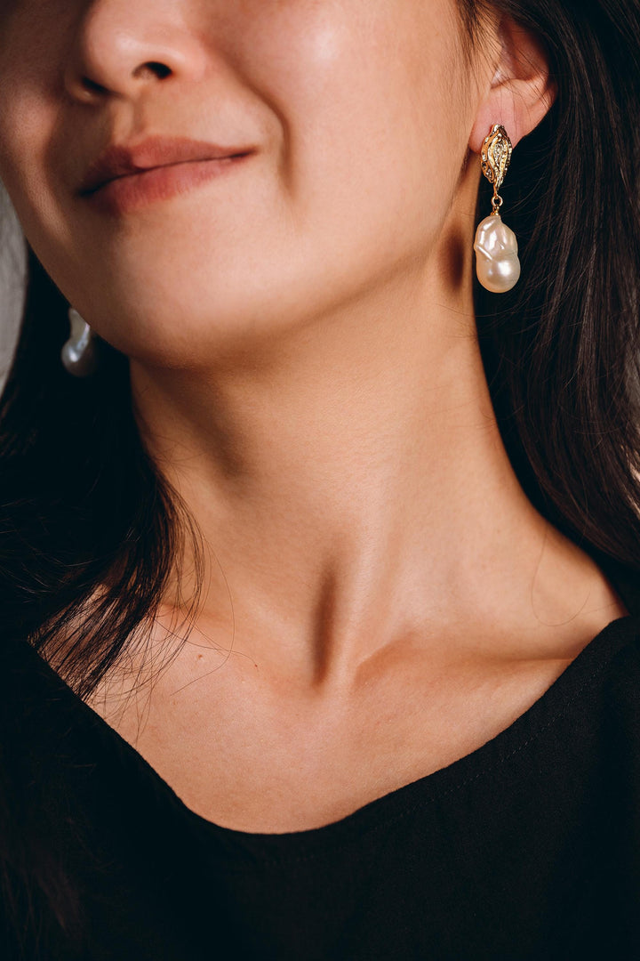 Large Baroque Pearls Drop Earrings: Gold Filled Handmade Jewelry for Girls, Elegant Party Wear