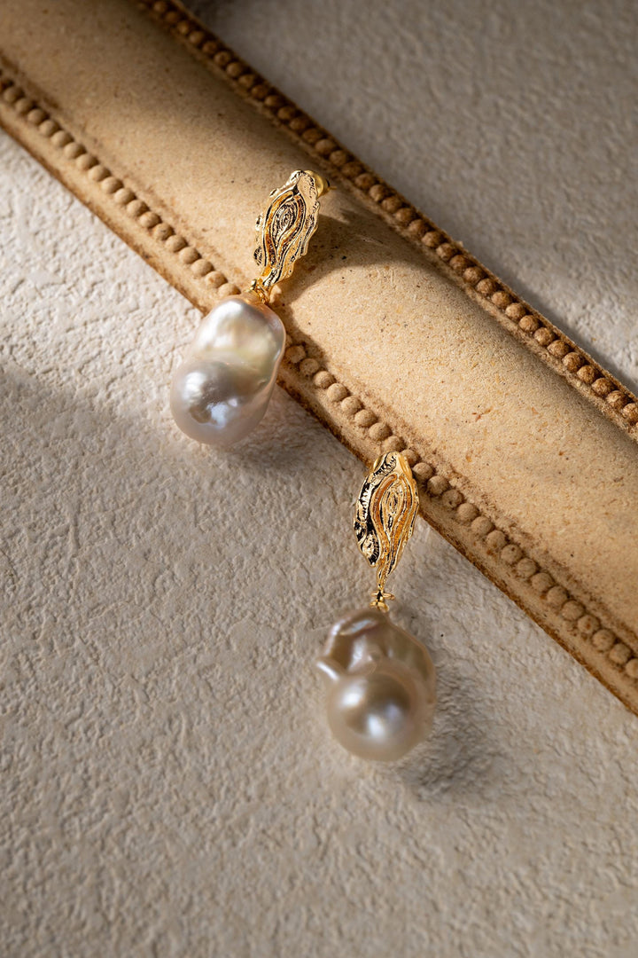 Large Baroque Pearls Drop Earrings: Gold Filled Handmade Jewelry for Girls, Elegant Party Wear
