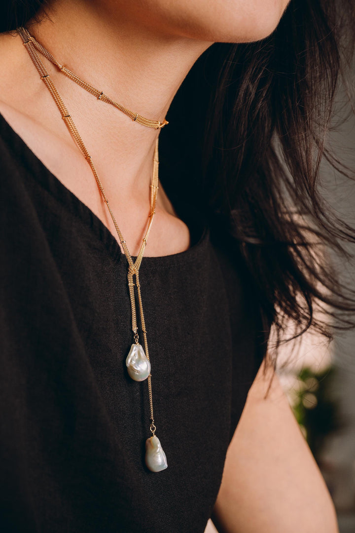 Baroque Pearl Long Chain Necklace: Handmade Gold Filled Charm Jewelry For Women,