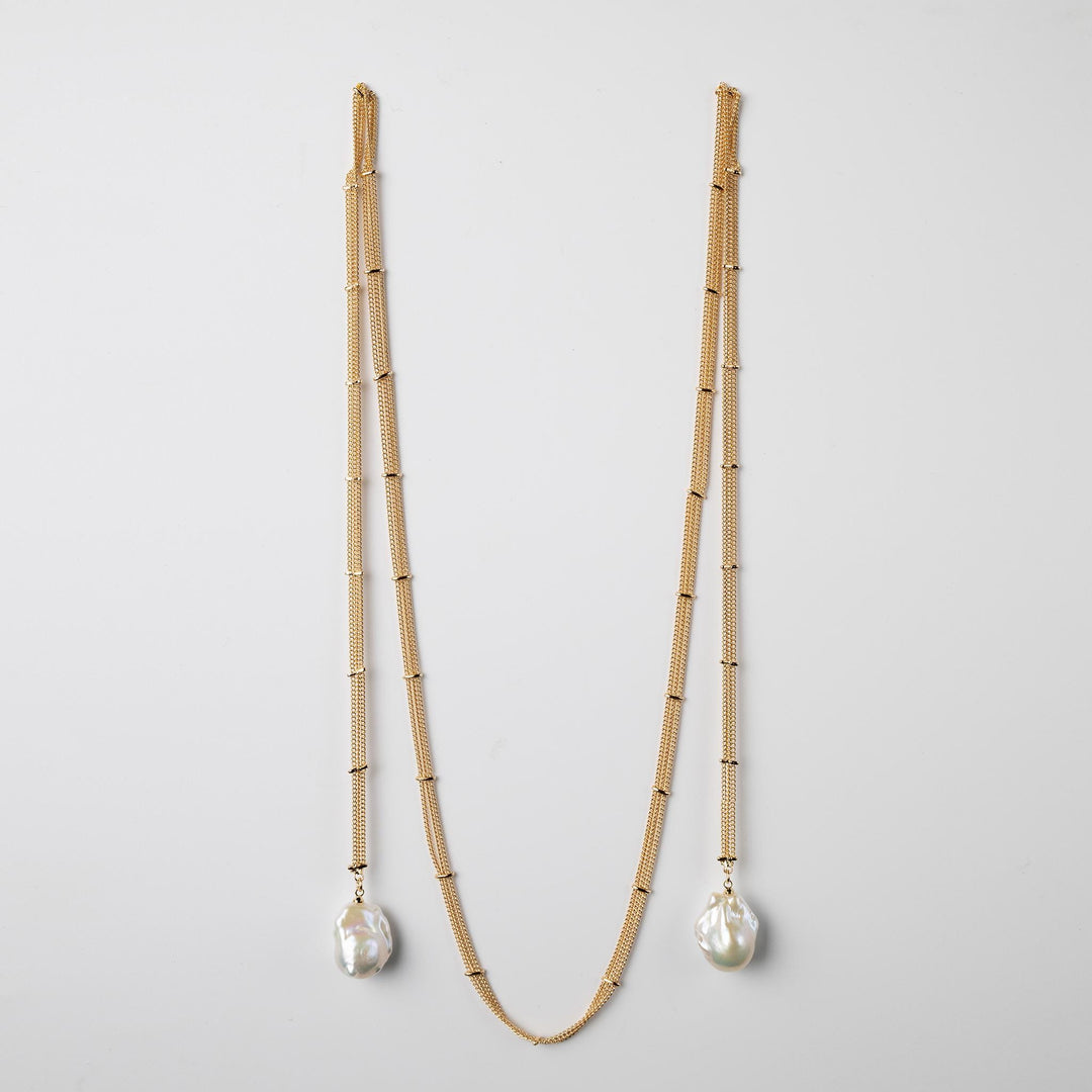 Baroque Pearl Long Chain Necklace: Handmade Gold Filled Charm Jewelry For Women,