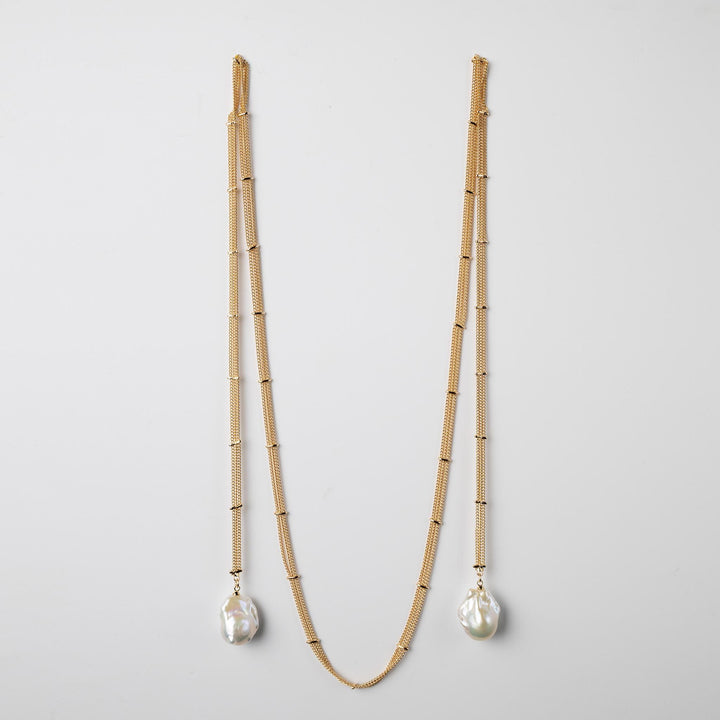 Baroque Pearl Long Chain Necklace: Handmade Gold Filled Charm Jewelry For Women,