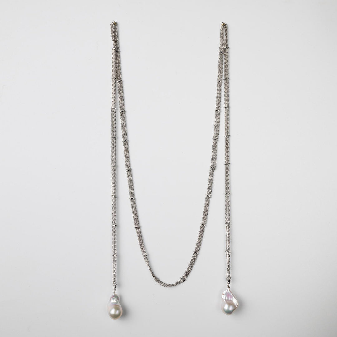 Baroque Pearl Necklace: 14k White Gold Long Chain Jewelry, Everyday Wear Gift for Her