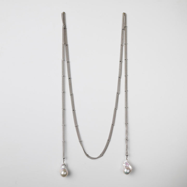 Baroque Pearl Necklace: 14k White Gold Long Chain Jewelry, Everyday Wear Gift for Her