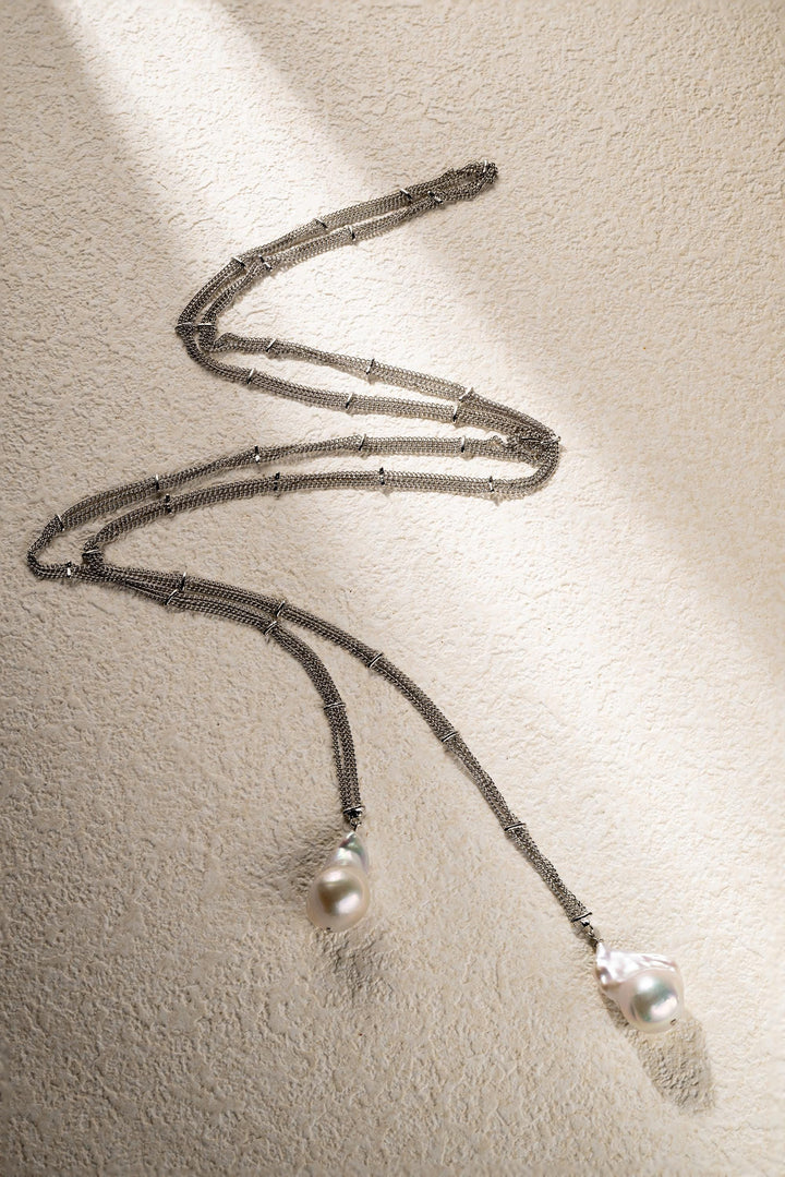 Baroque Pearl Necklace: 14k White Gold Long Chain Jewelry, Everyday Wear Gift for Her