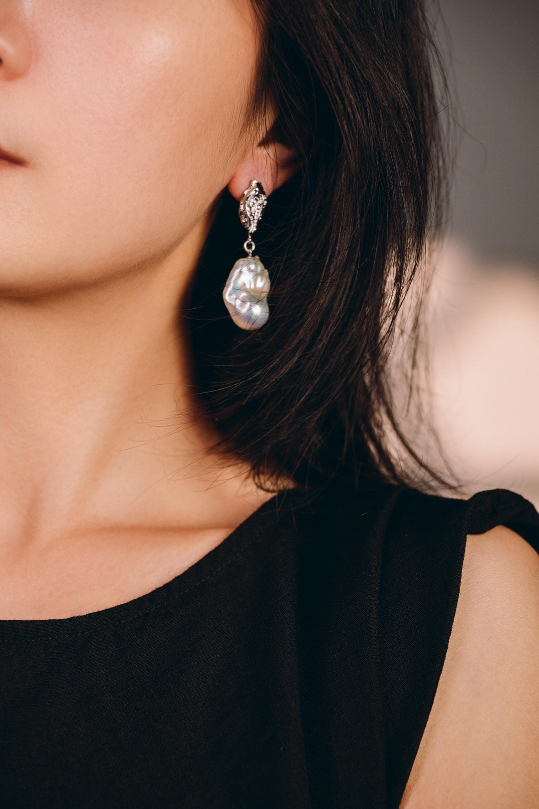 Large Drop Baroque Pear Earrings: 14k White Gold Handmade Jewelry, Unique Statement Gift for Her