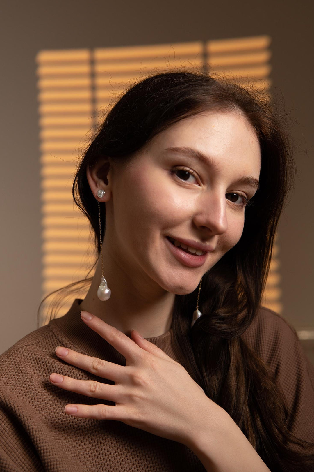 Baroque Pearl Drop Earrings: Long Drop Gold Chain Keshi Pearls Jewelry, Gift for Her