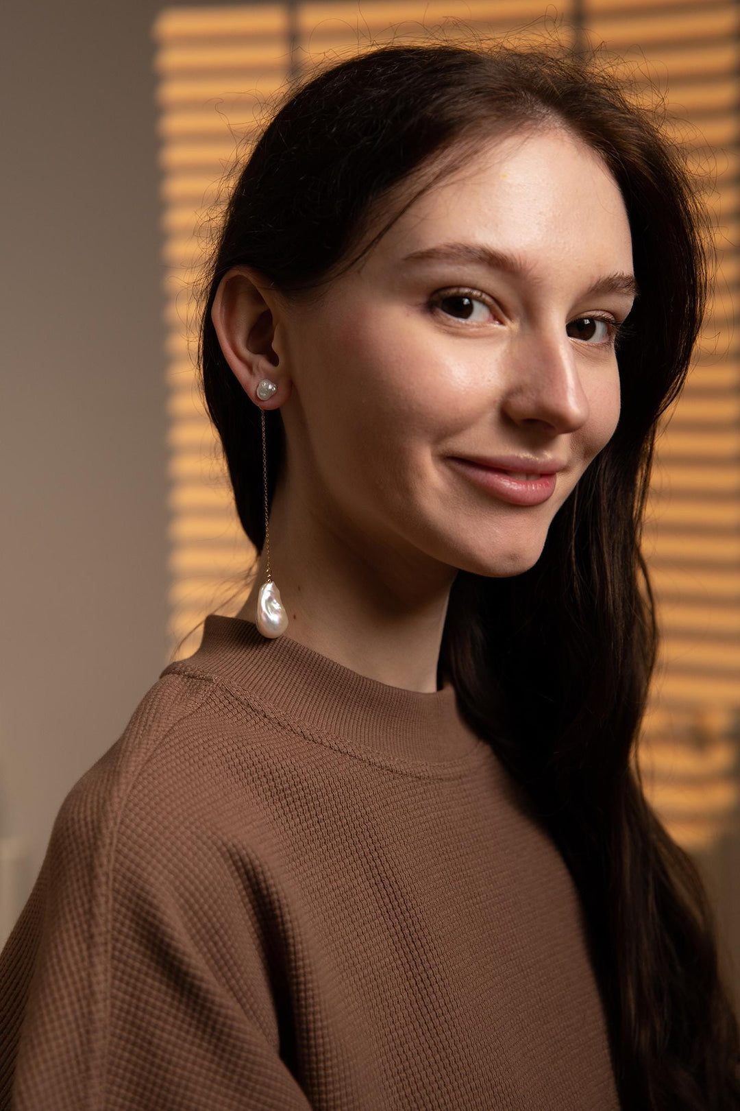 Baroque Pearl Drop Earrings: Long Drop Gold Chain Keshi Pearls Jewelry, Gift for Her