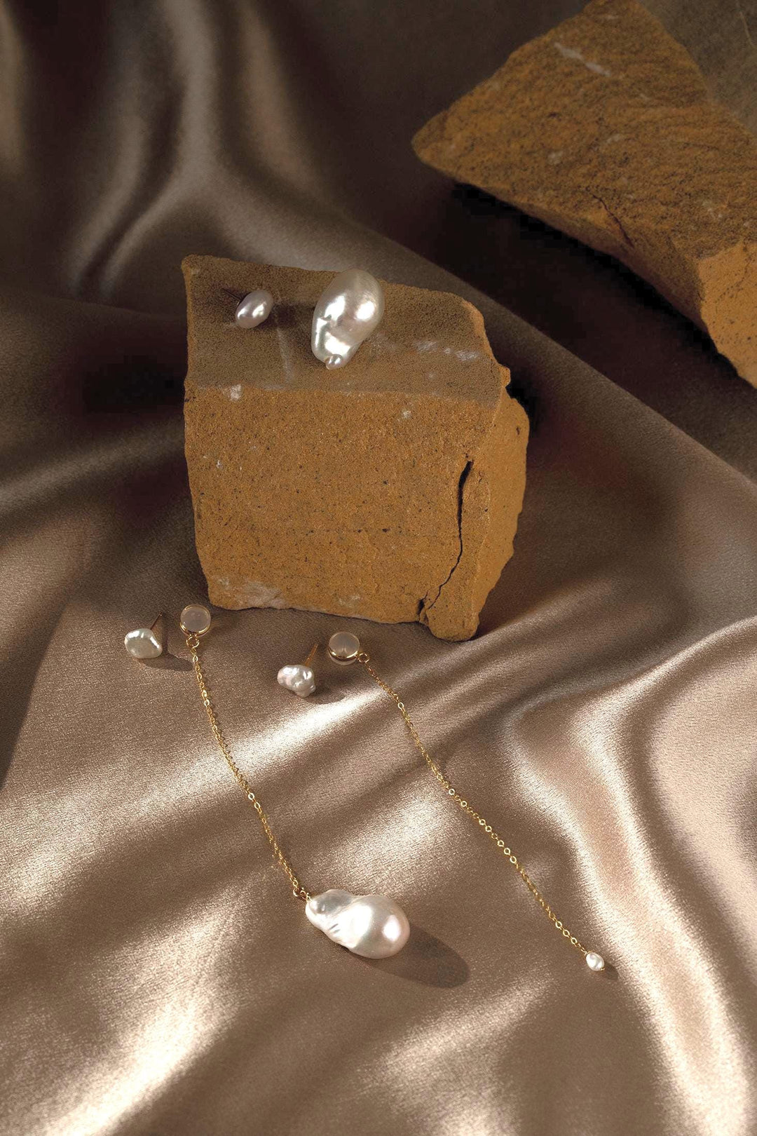 Baroque Pearl Drop Earrings: Long Drop Gold Chain Keshi Pearls Jewelry, Gift for Her