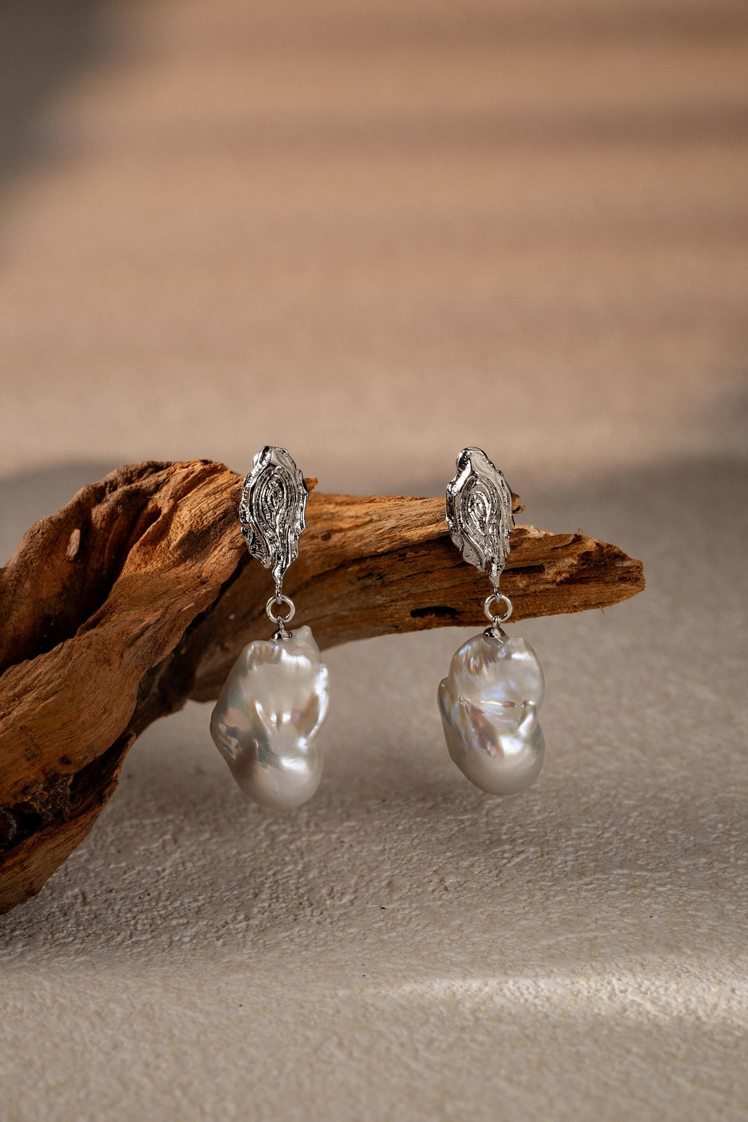 Large Drop Baroque Pear Earrings: 14k White Gold Handmade Jewelry, Unique Statement Gift for Her