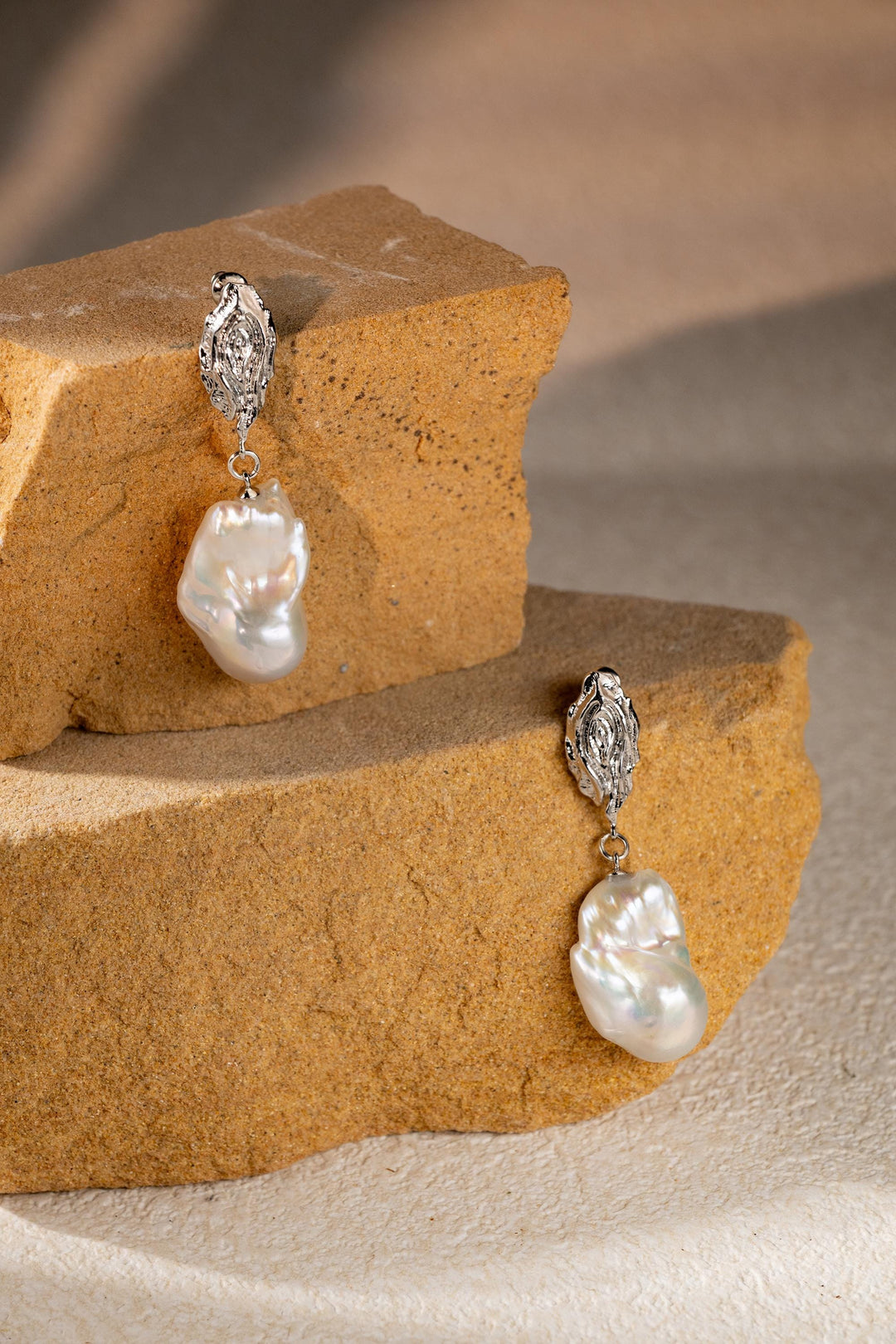 Large Drop Baroque Pear Earrings: 14k White Gold Handmade Jewelry, Unique Statement Gift for Her