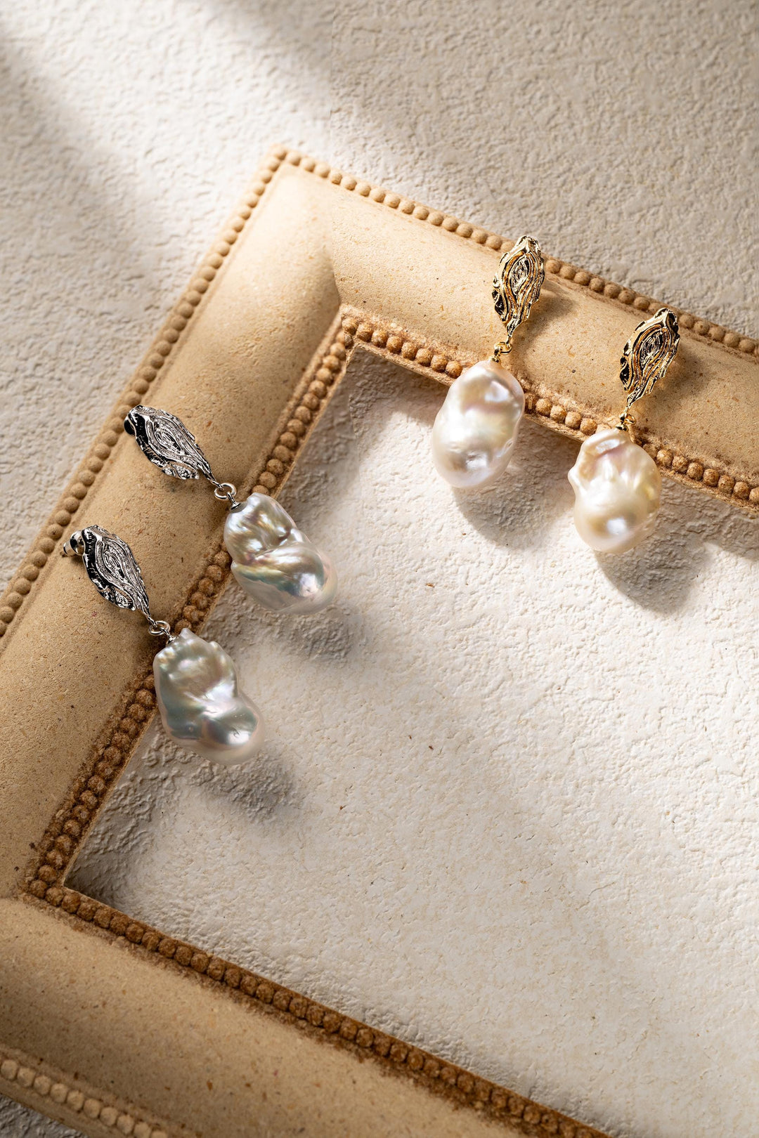 Large Drop Baroque Pear Earrings: 14k White Gold Handmade Jewelry, Unique Statement Gift for Her