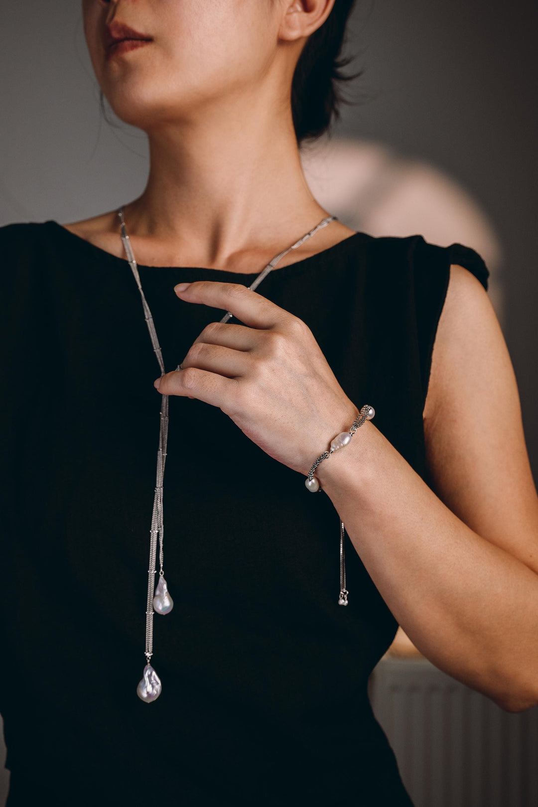 Baroque Pearl Necklace: 14k White Gold Long Chain Jewelry, Everyday Wear Gift for Her