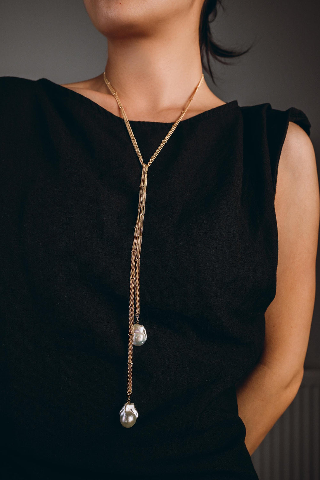 Baroque Pearl Long Chain Necklace: Handmade Gold Filled Charm Jewelry For Women,