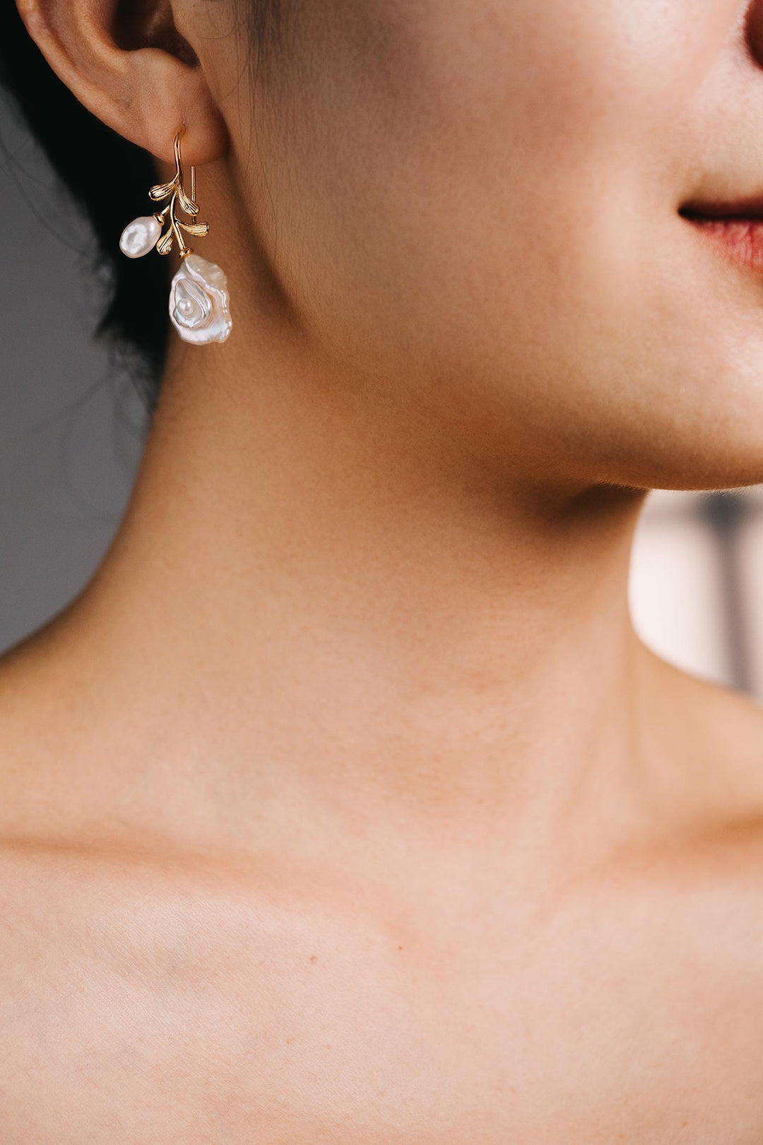 18K Gold Filled Baroque Pearl Drop Earrings: Gold Leaf Dangle Earrings for Women, Elegant Bridal Jewelry