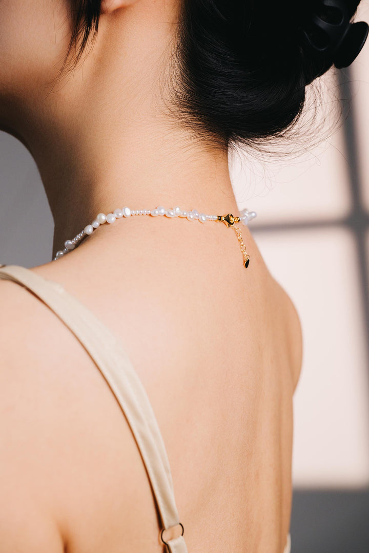 Baroque Rose Pearl Pendant Necklace: 18K Gold-Filled Freshwater Pearl Jewelry, Dainty Beaded Choker