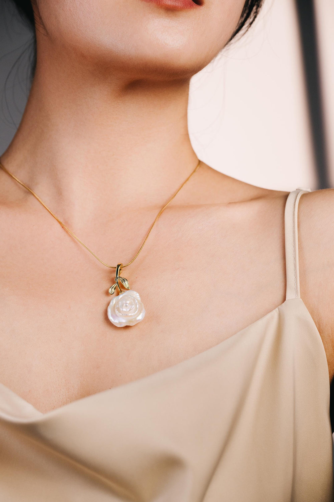 Baroque Rose Pearl Pendant Necklace: 18K Gold-Filled Freshwater Pearl Jewelry, Dainty Beaded Choker