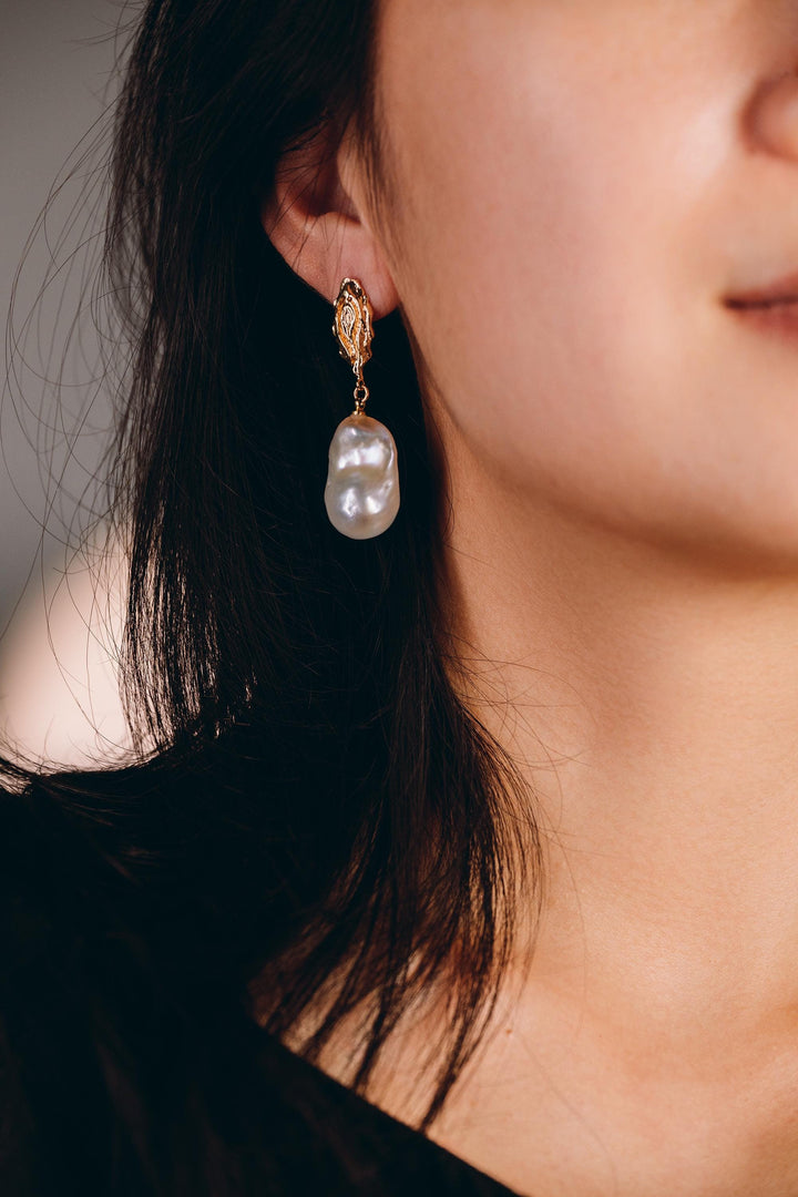 Large Baroque Pearls Drop Earrings: Gold Filled Handmade Jewelry for Girls, Elegant Party Wear