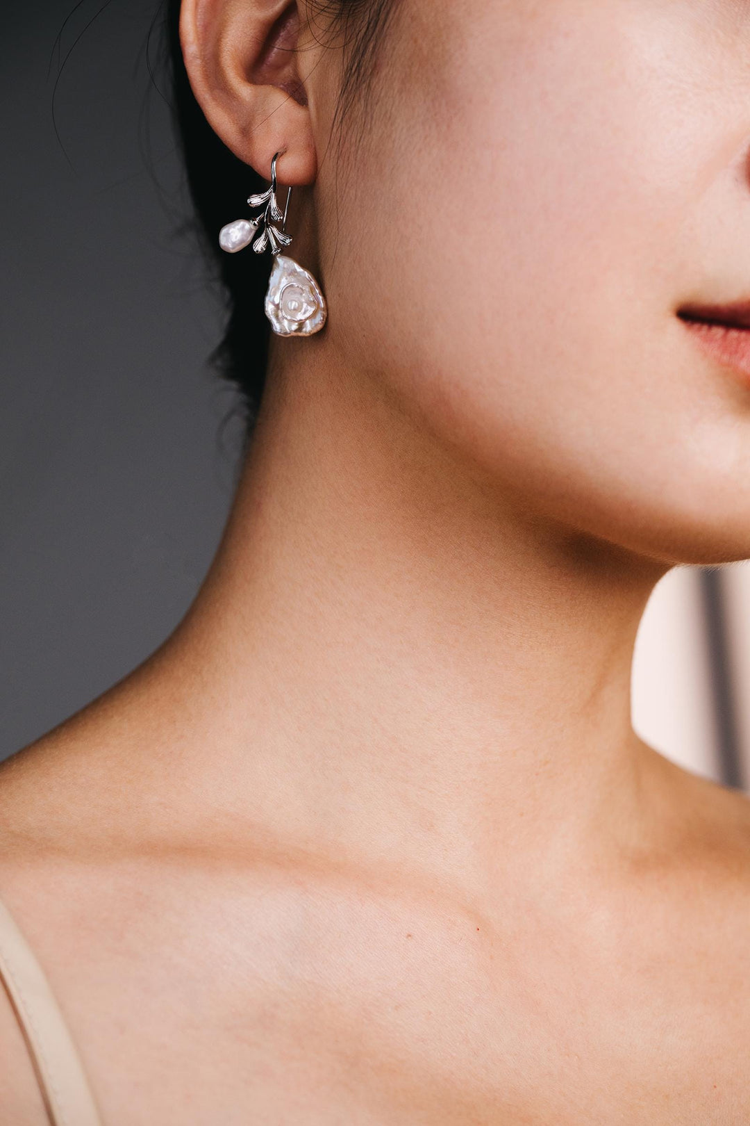 Handcrafted Pearl Rose Earrings: Silver Floral Drop Earrings with Natural Baroque Pearls – Elegant Gift for Her