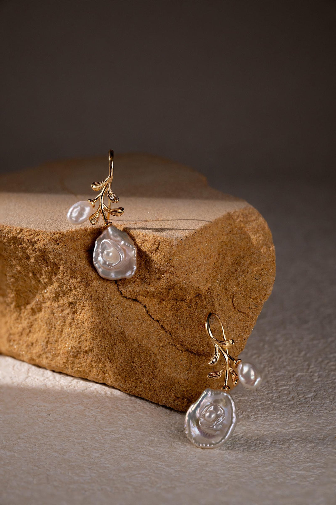 18K Gold Filled Baroque Pearl Drop Earrings: Gold Leaf Dangle Earrings for Women, Elegant Bridal Jewelry