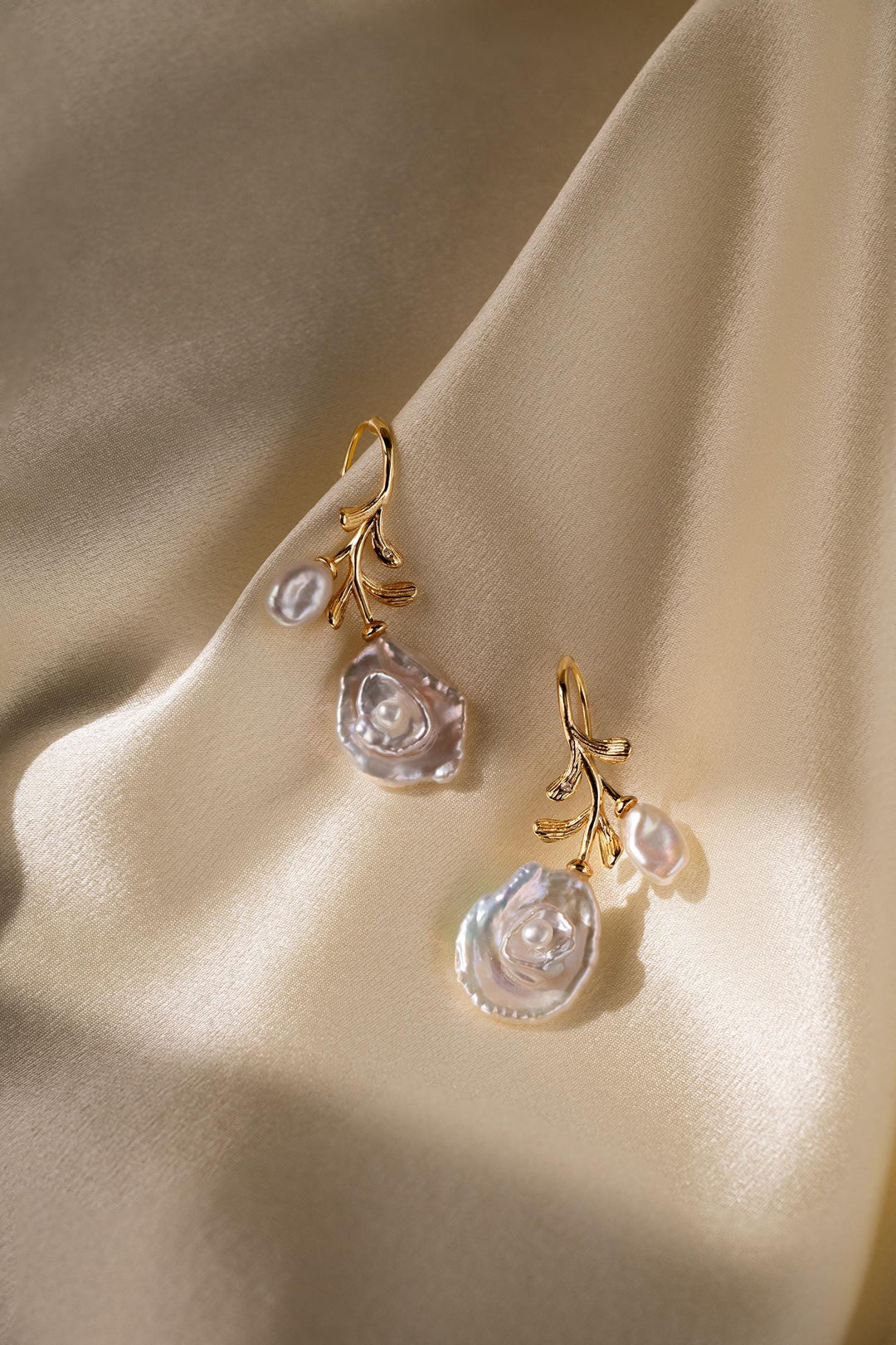 18K Gold Filled Baroque Pearl Drop Earrings: Gold Leaf Dangle Earrings for Women, Elegant Bridal Jewelry