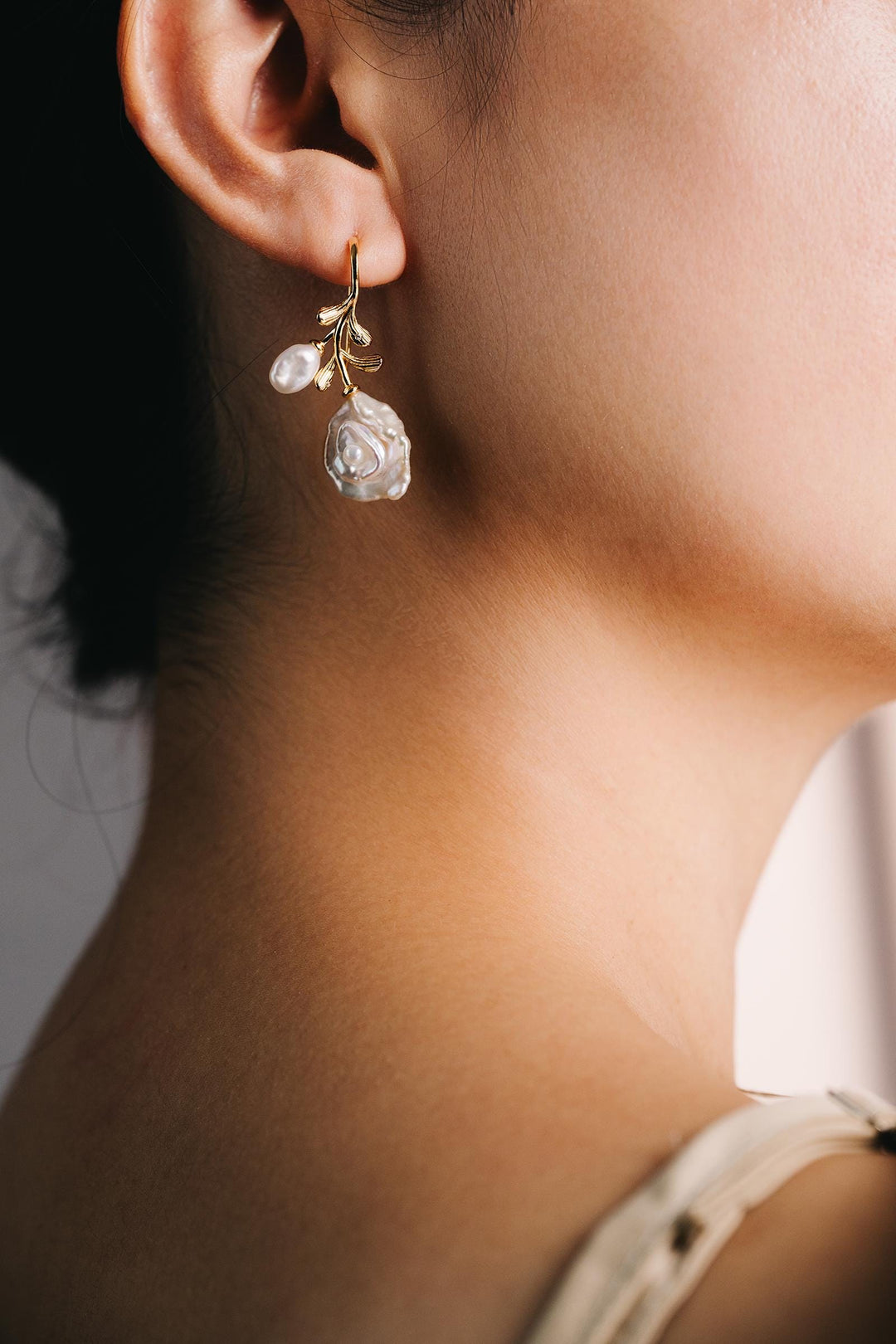 18K Gold Filled Baroque Pearl Drop Earrings: Gold Leaf Dangle Earrings for Women, Elegant Bridal Jewelry