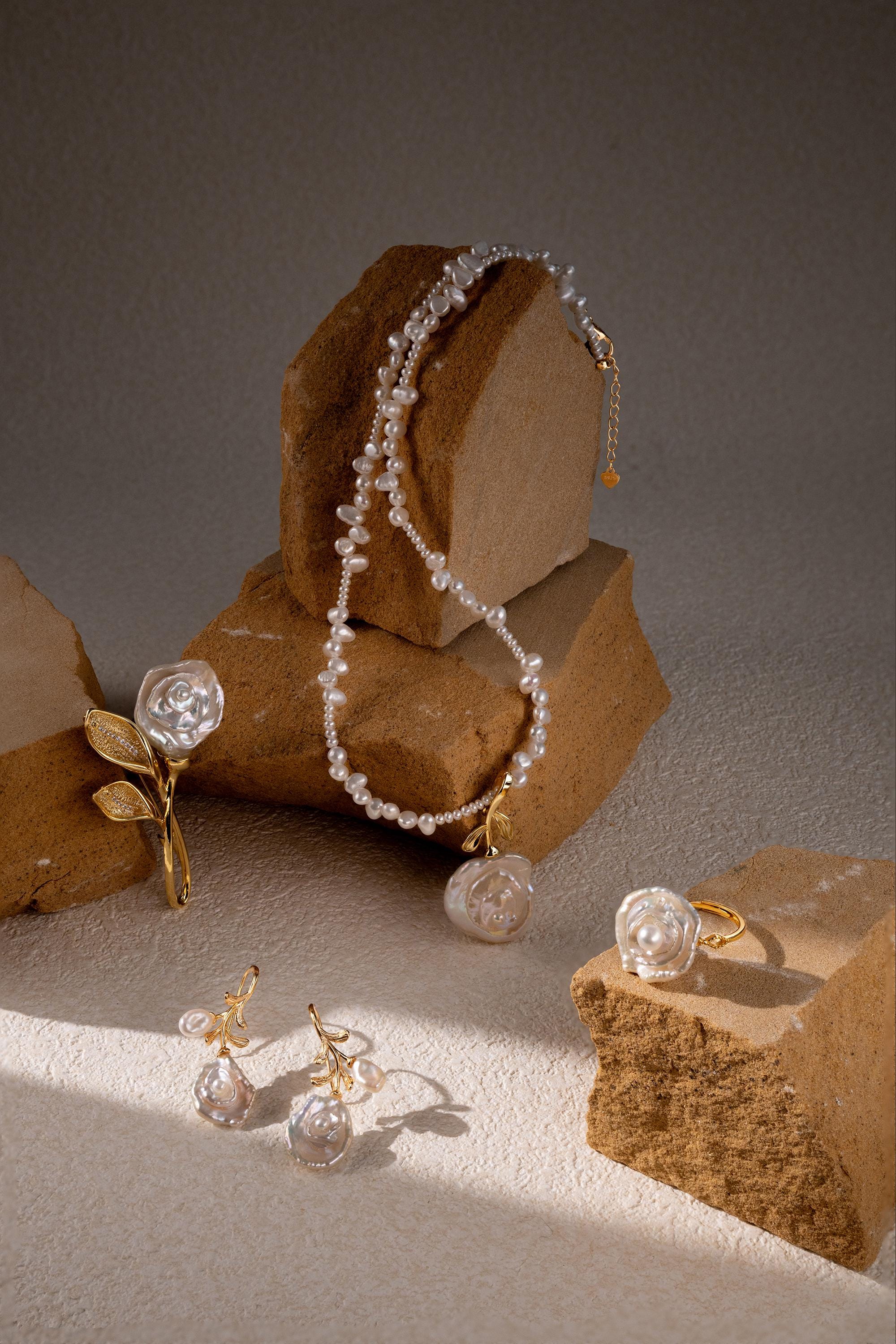 Baroque Rose Pearl Pendant Necklace: 18K Gold-Filled Freshwater Pearl Jewelry, Dainty Beaded Choker