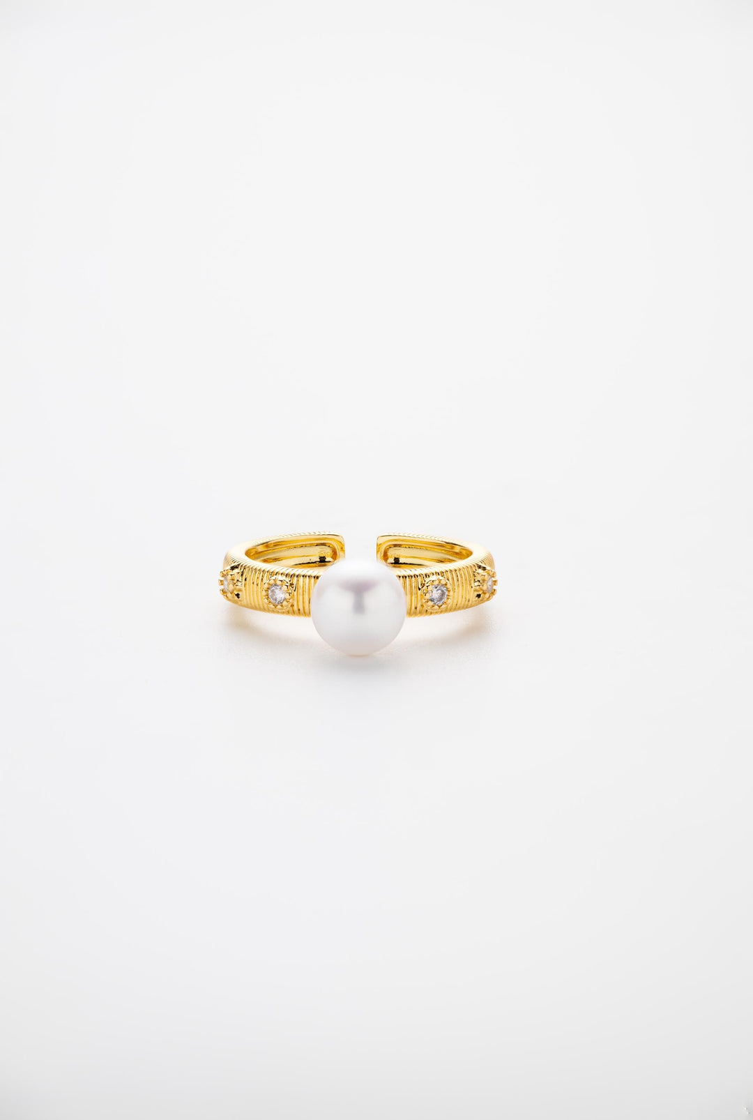 Brushed Metal Pearl Ring, Gold filled, Vintage Statement Ring