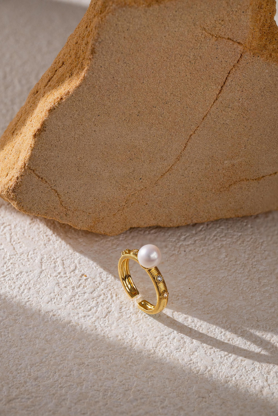 Brushed Metal Pearl Ring, Gold filled, Vintage Statement Ring