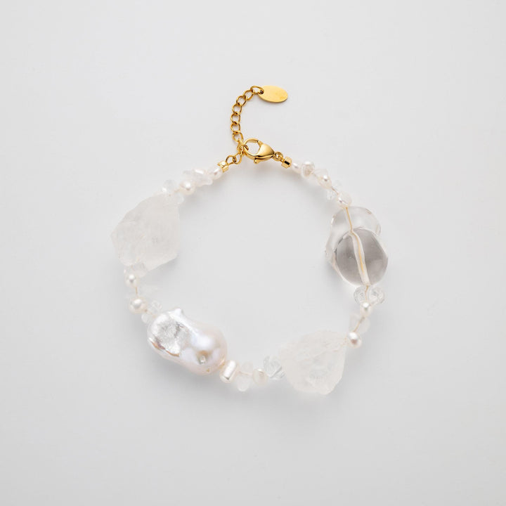 Beaded statement bracelet: clear crystals and baroque pearls - 6.5 - 8inch