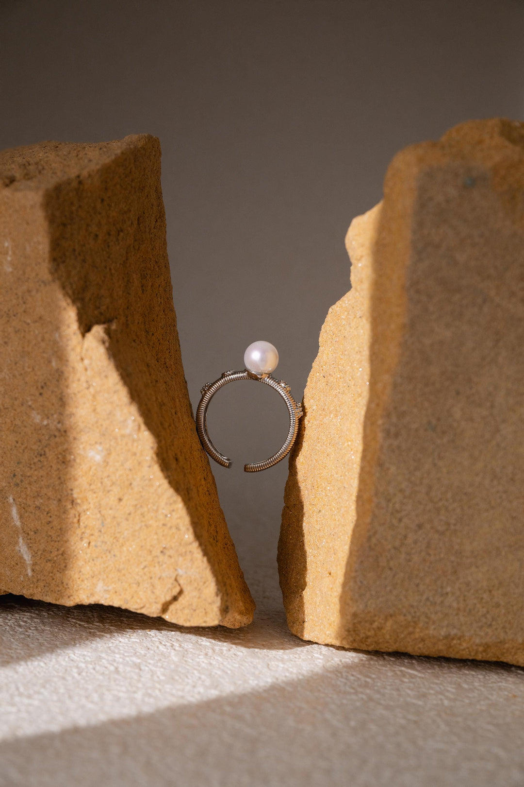 Brushed Metal Pearl Ring, White Gold filled, Vintage Statement Ring